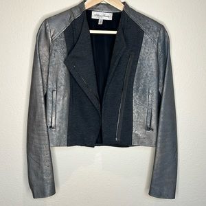 Fifteen Twenty Cropped Lambskin Leather and Knit Jacket Sz XS